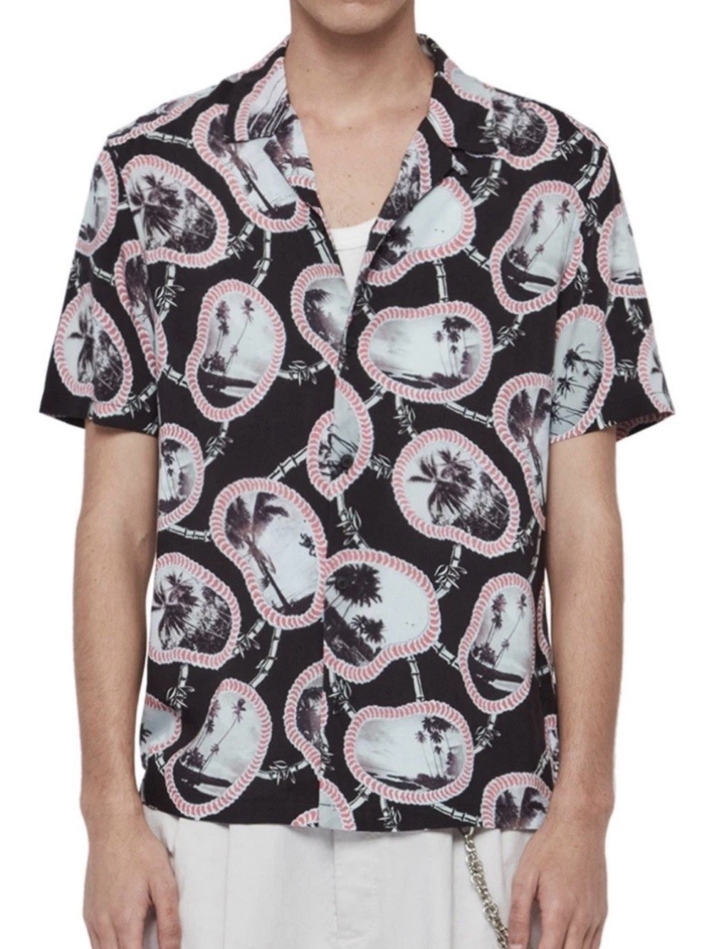 Allsaints Islandz Hawaiian Loop Collar Lightweight AOP Button S/S Camp Shirt